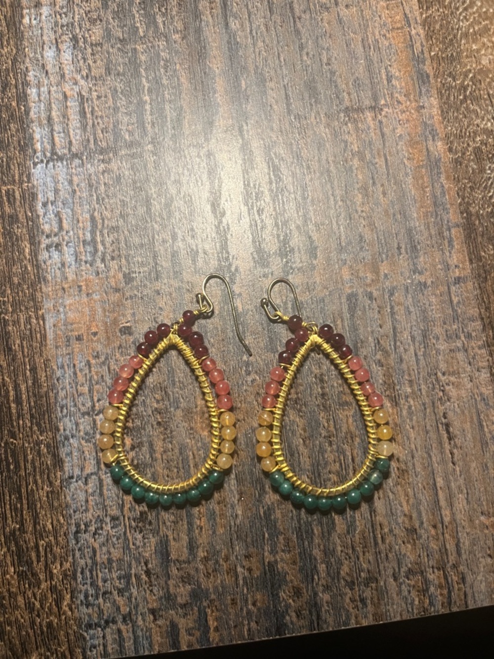 Gold Teardrop Multicolor Beaded Hoop Earrings - Women Jewelry
